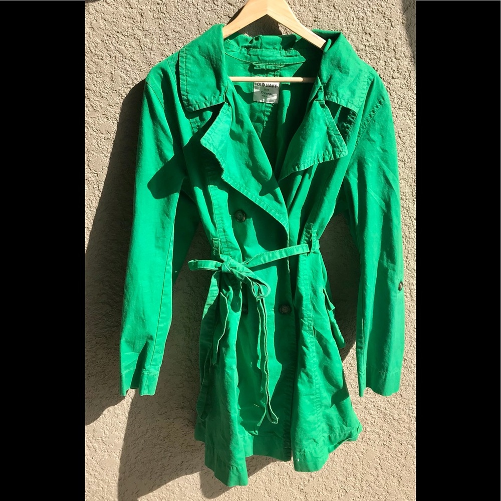 Kelly green Women’s double breasted Old Navy Trench coat size XL